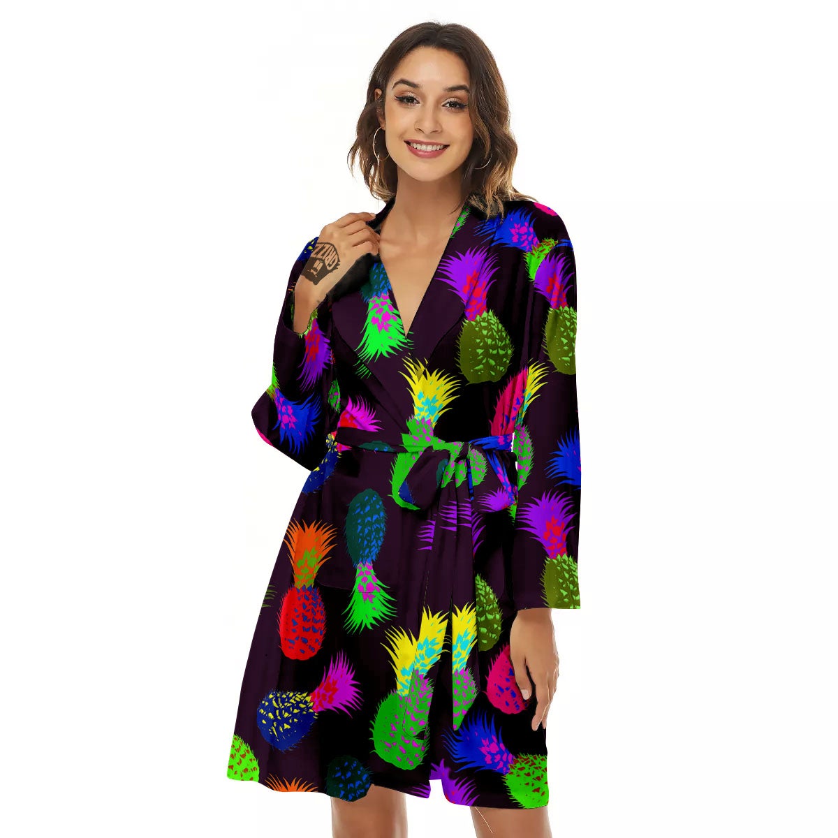 Pineapple Neon Trippy Print Pattern Women's Robe-grizzshop