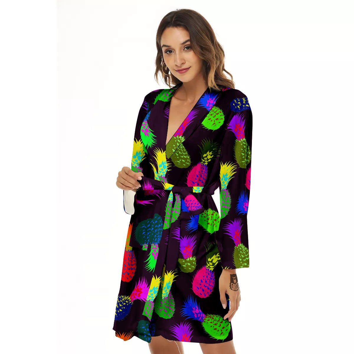 Pineapple Neon Trippy Print Pattern Women's Robe-grizzshop