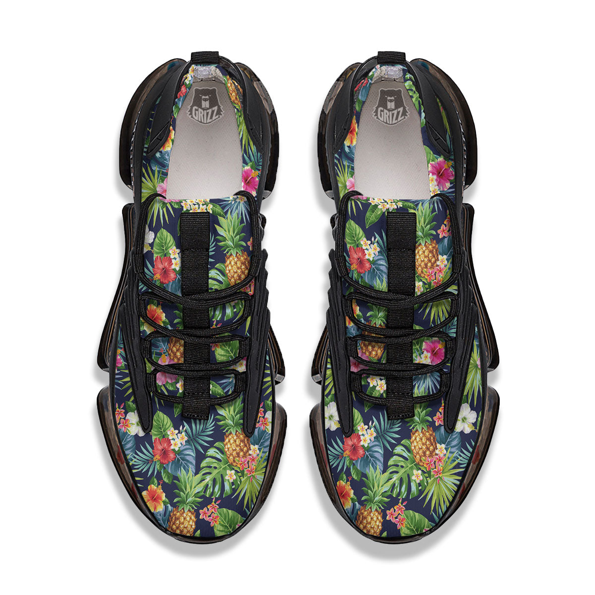 Pineapple Palm Leaf Print Pattern Black Gym Shoes-grizzshop