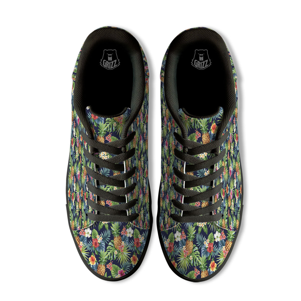 Pineapple Palm Leaf Print Pattern Black Low Top Sneakers-grizzshop