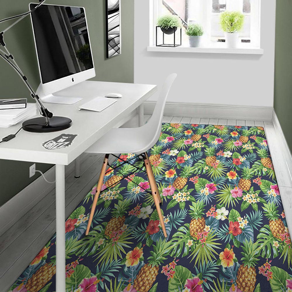 Pineapple Palm Leaf Print Pattern Floor Mat-grizzshop