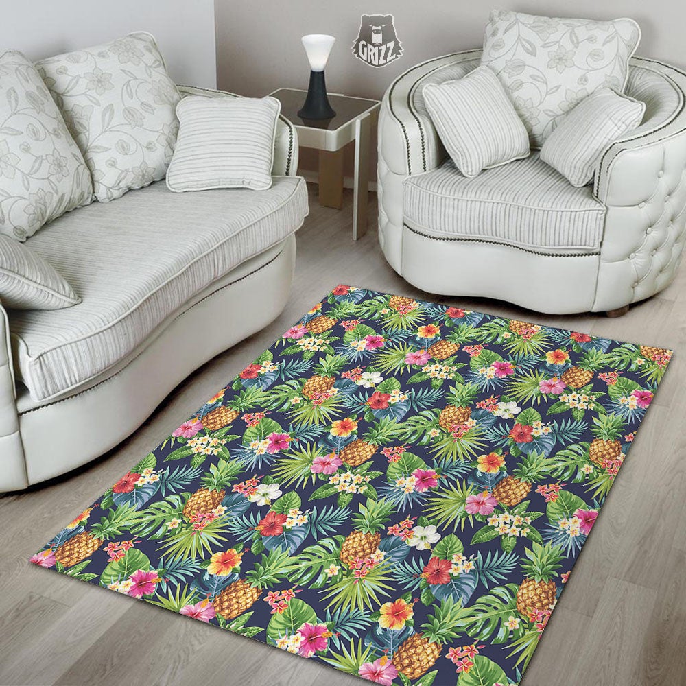 Pineapple Palm Leaf Print Pattern Floor Mat-grizzshop