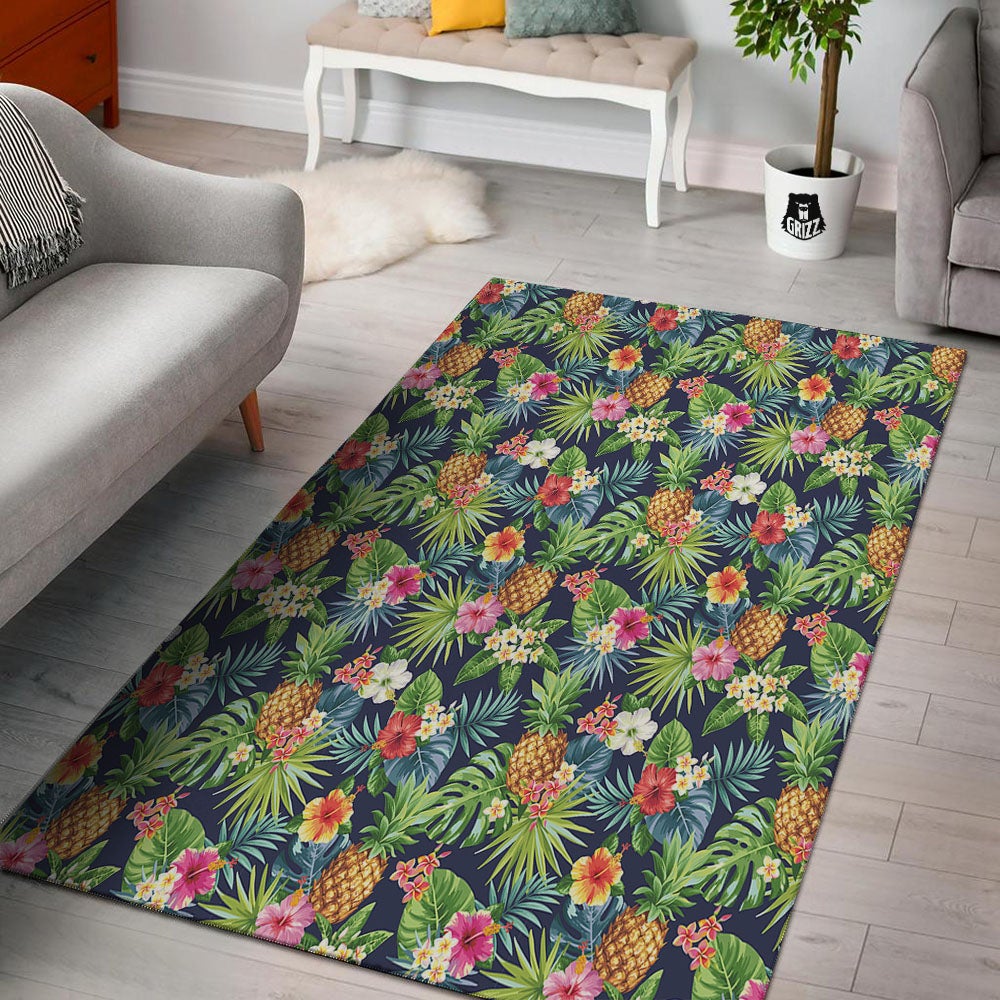 Pineapple Palm Leaf Print Pattern Floor Mat-grizzshop