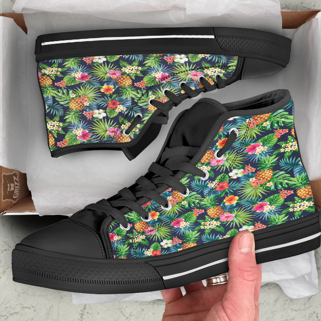 Pineapple Palm Leaf Print Pattern High Top Shoes-grizzshop