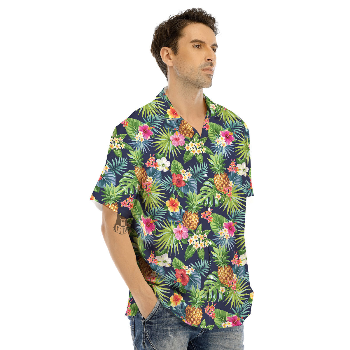 Pineapple Palm Leaf Print Pattern Men's Hawaiian Shirt-grizzshop