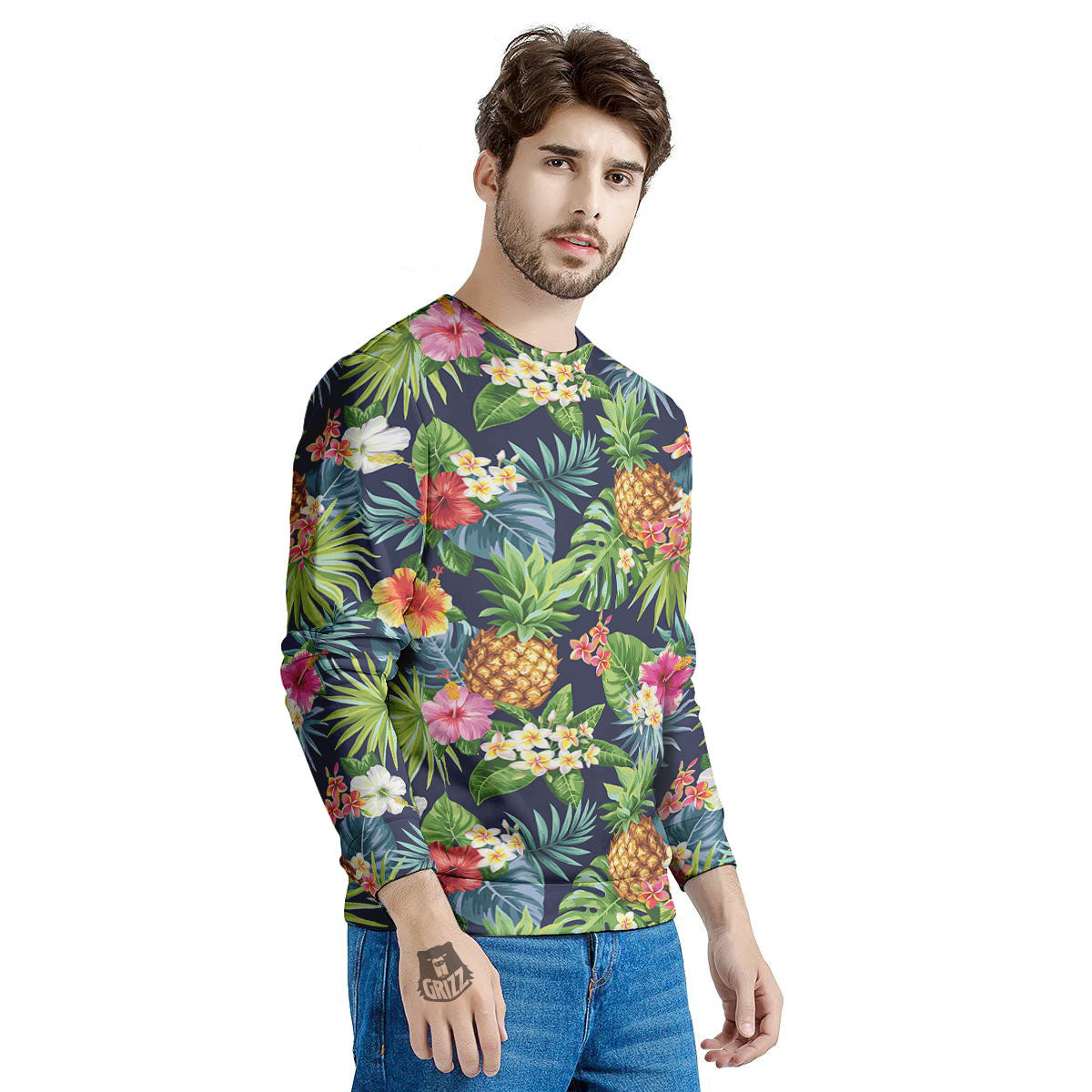 Pineapple Palm Leaf Print Pattern Men's Sweatshirt-grizzshop
