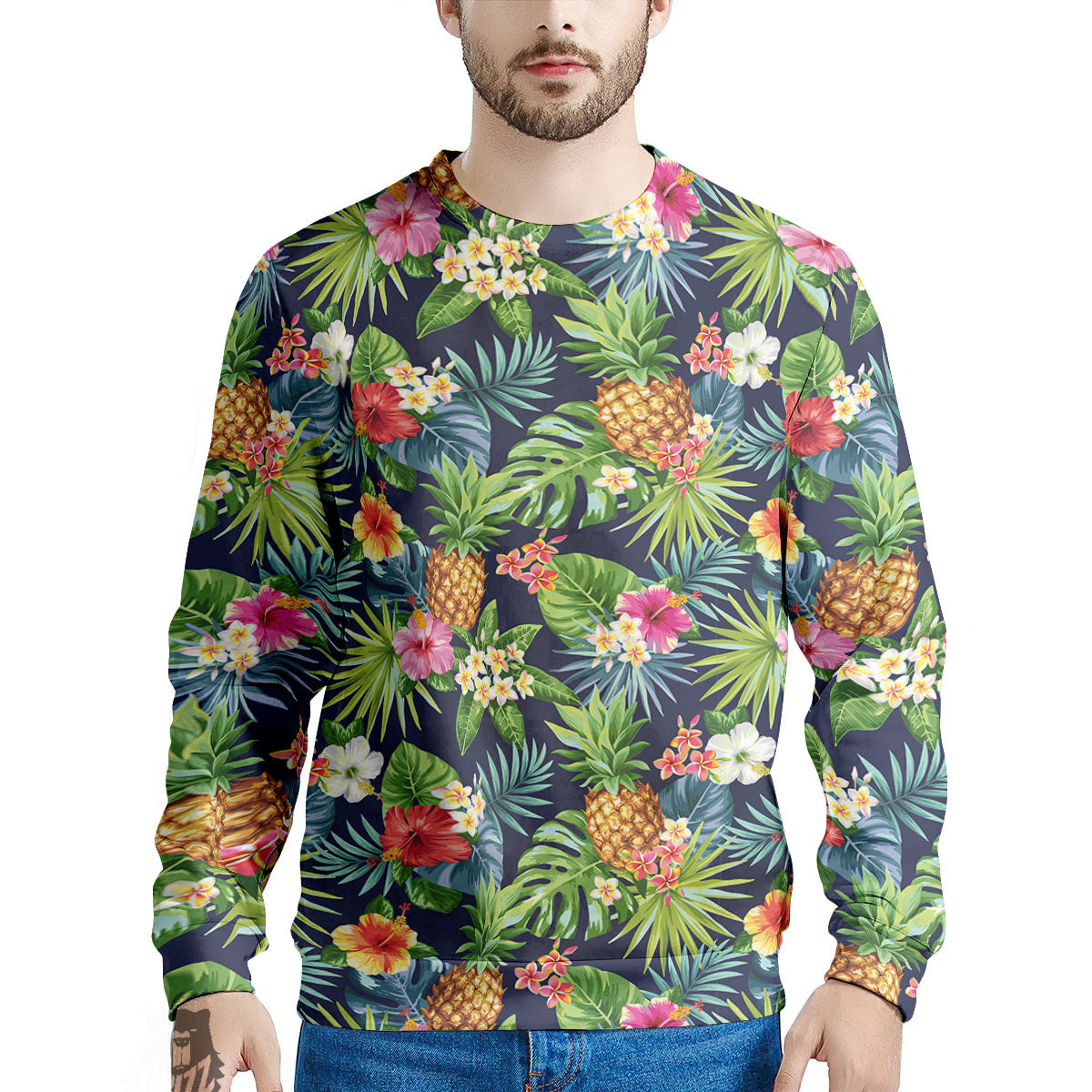 Pineapple Palm Leaf Print Pattern Men's Sweatshirt-grizzshop