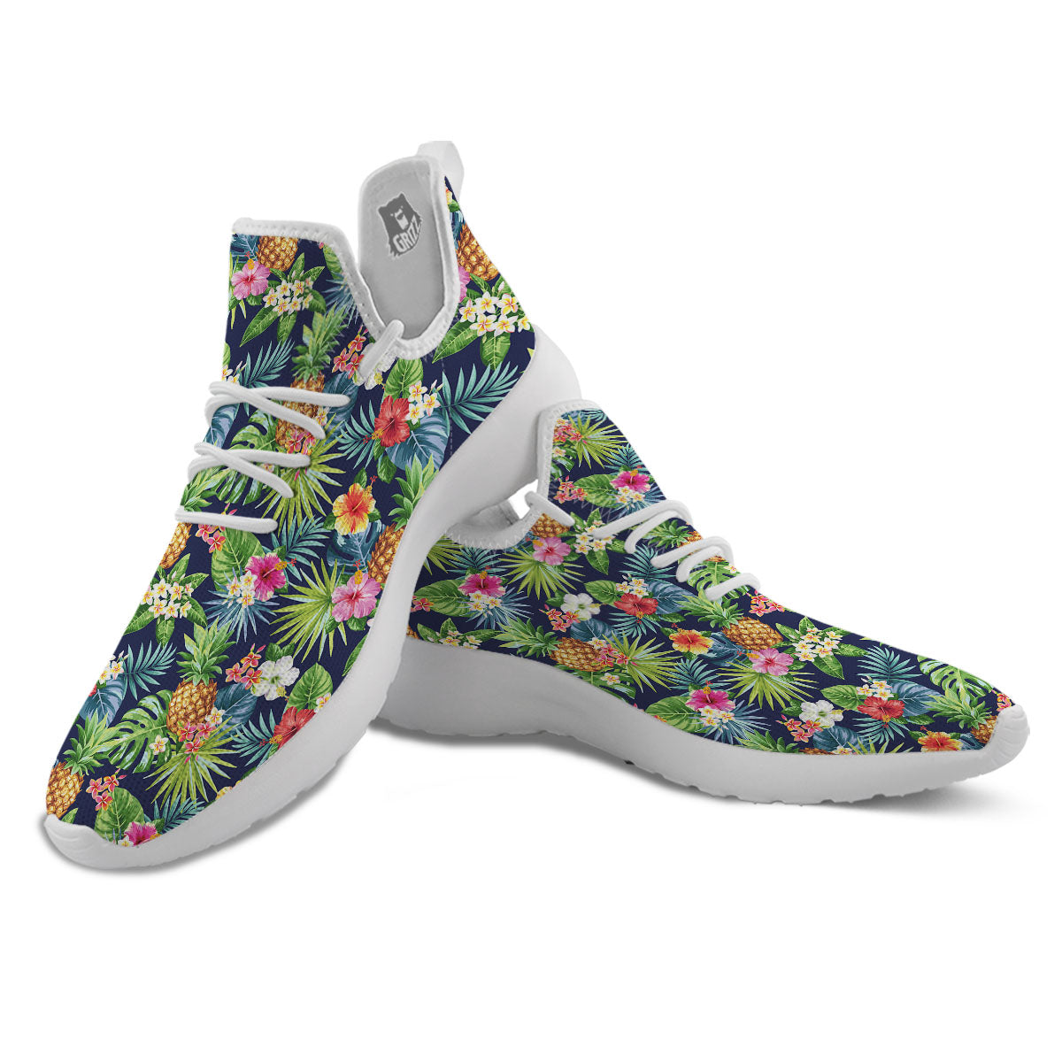 Pineapple Palm Leaf Print Pattern White Athletic Shoes-grizzshop