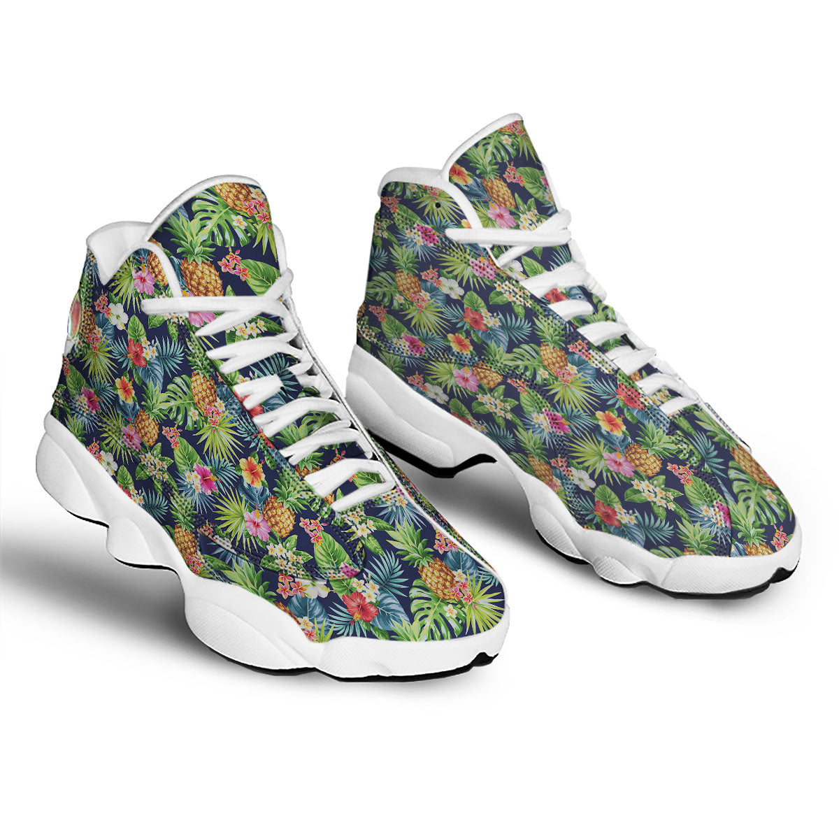 Pineapple Palm Leaf Print Pattern White Basketball Shoes-grizzshop