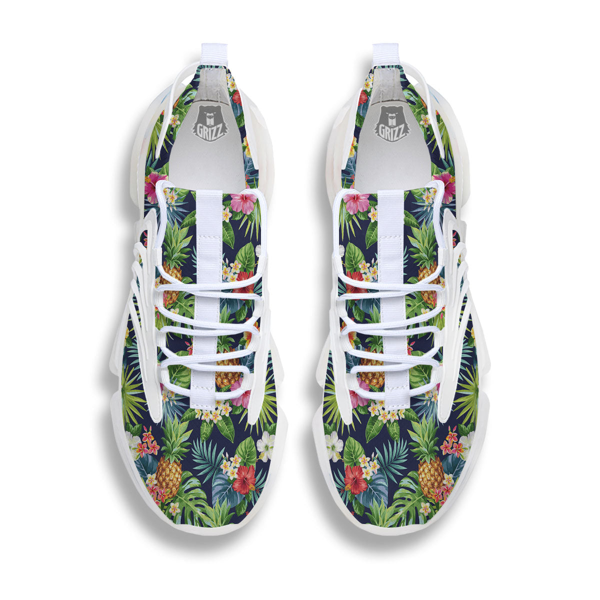 Pineapple Palm Leaf Print Pattern White Gym Shoes-grizzshop