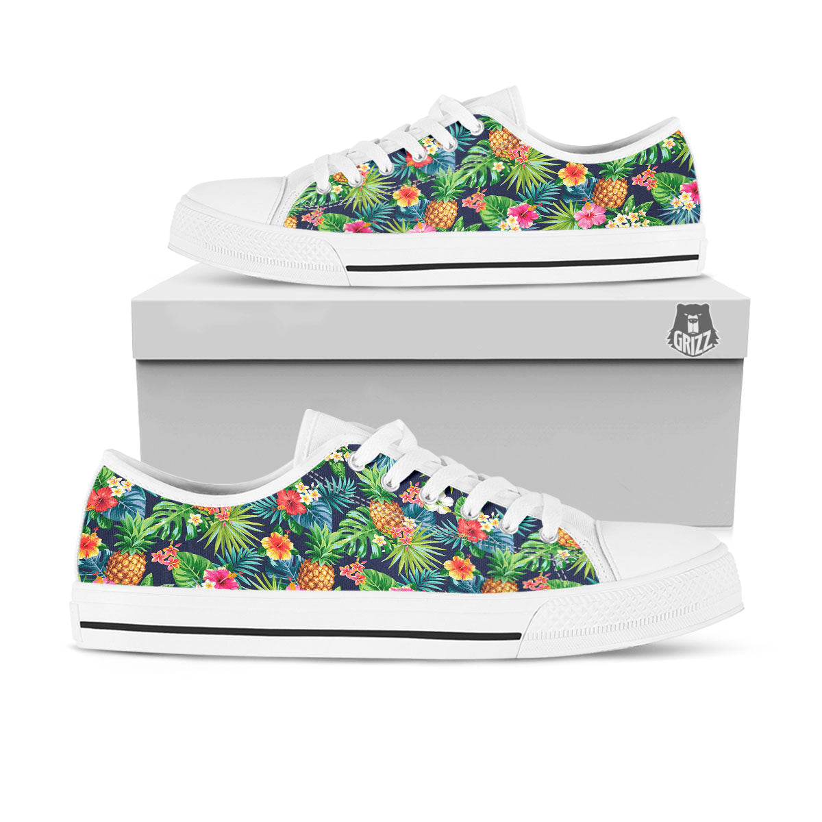 Pineapple Palm Leaf Print Pattern White Low Top Shoes-grizzshop