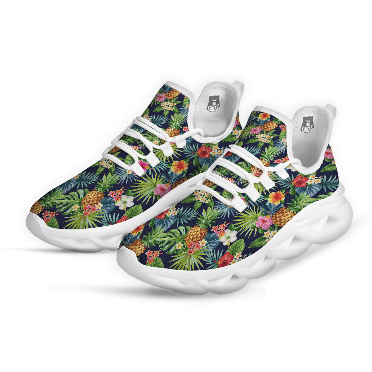 Pineapple Palm Leaf Print Pattern White Running Shoes-grizzshop