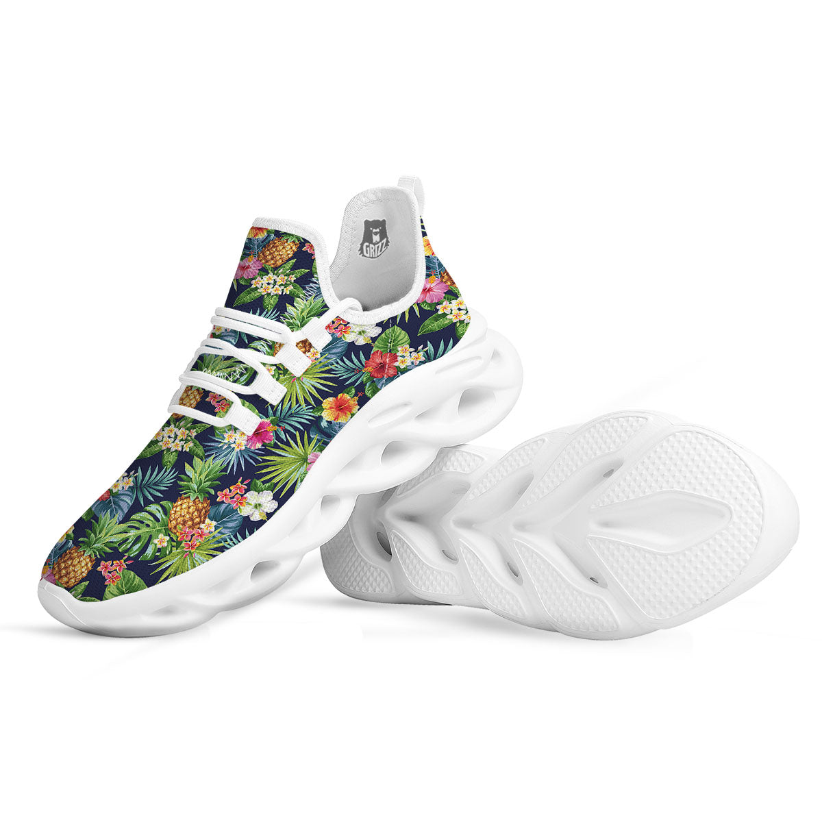 Pineapple Palm Leaf Print Pattern White Running Shoes-grizzshop