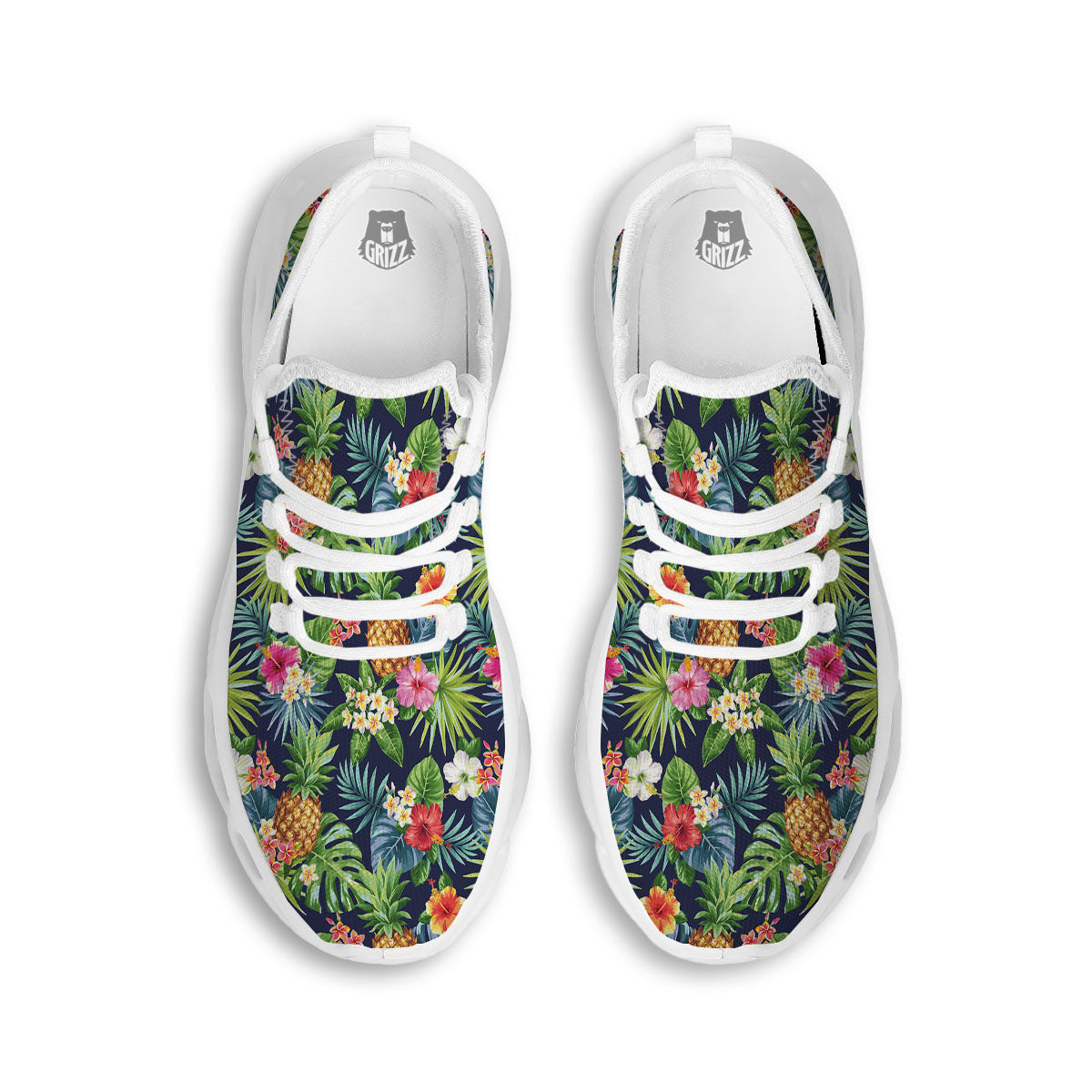 Pineapple Palm Leaf Print Pattern White Running Shoes-grizzshop