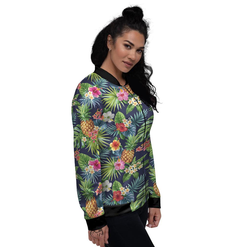 Pineapple Palm Leaf Print Pattern Women's Bomber Jacket-grizzshop