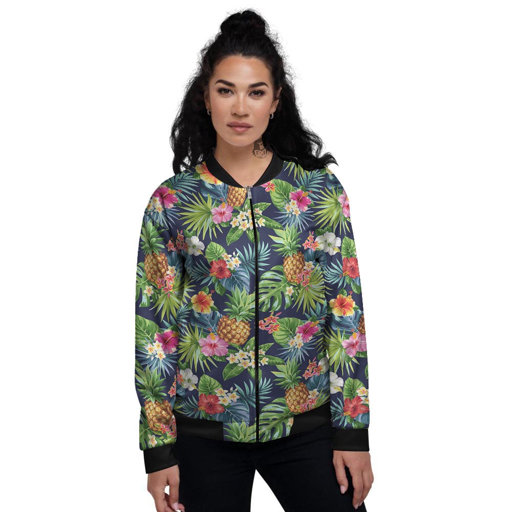 Pineapple Palm Leaf Print Pattern Women's Bomber Jacket-grizzshop
