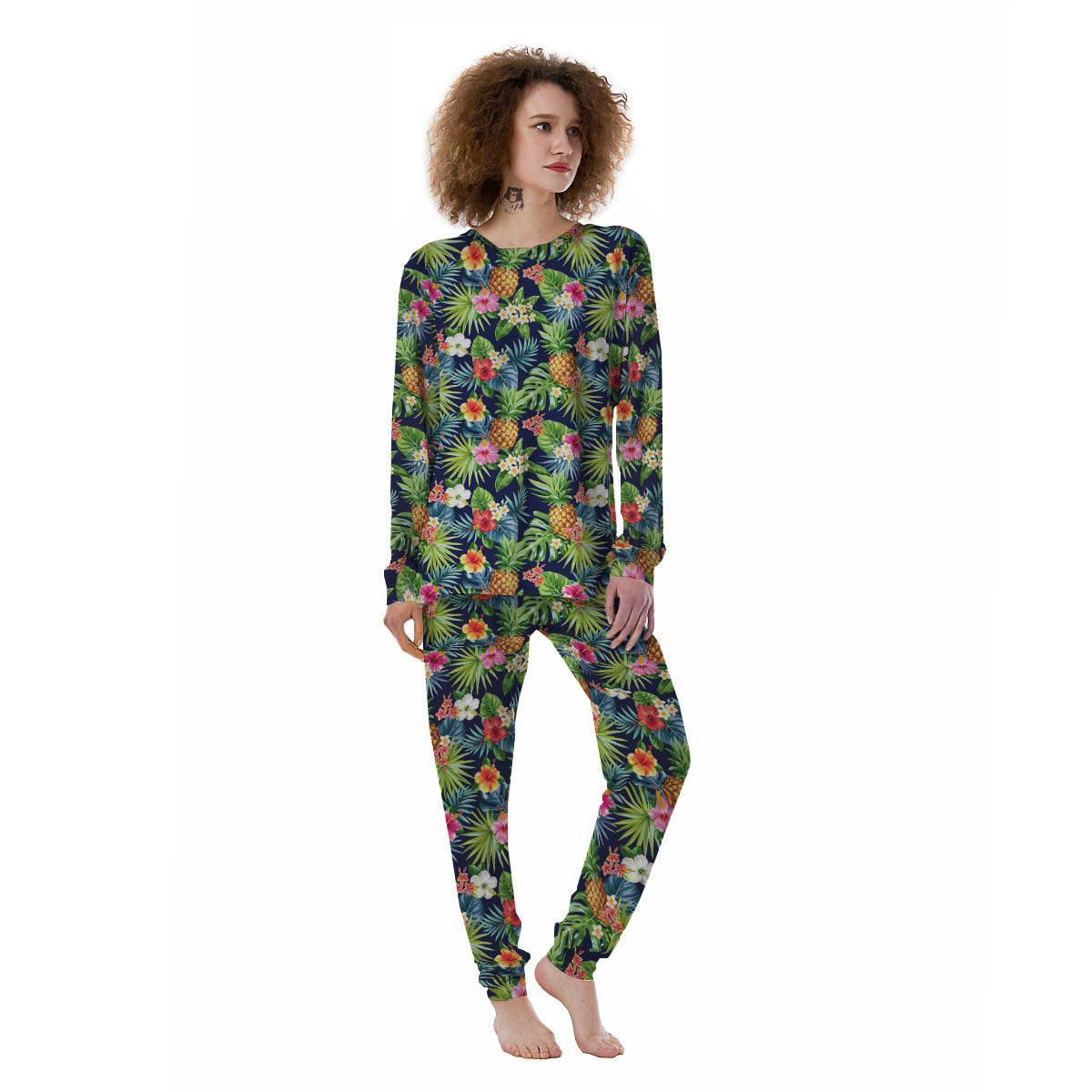 Pineapple Palm Leaf Print Pattern Women's Pajamas-grizzshop