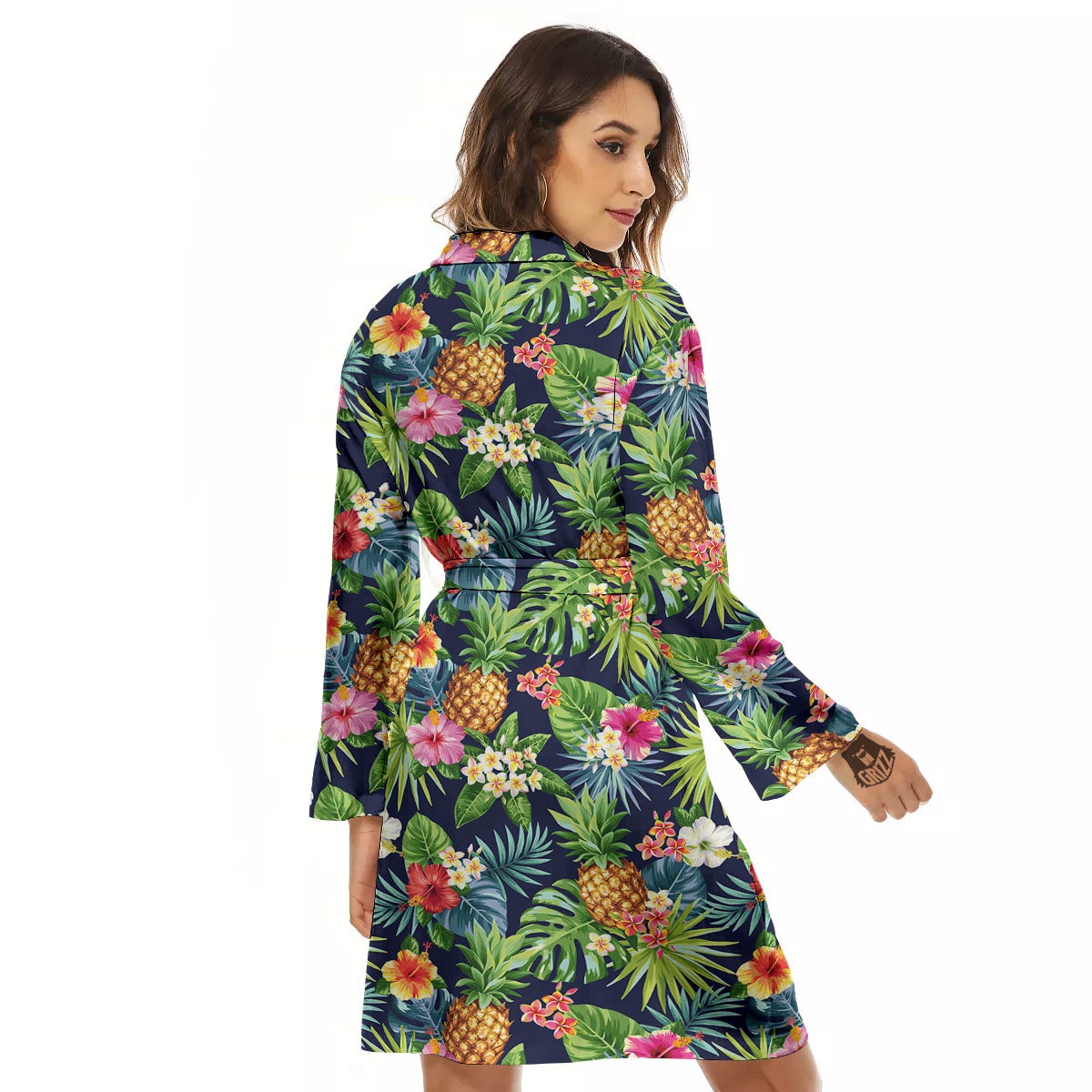 Pineapple Palm Leaf Print Pattern Women's Robe-grizzshop