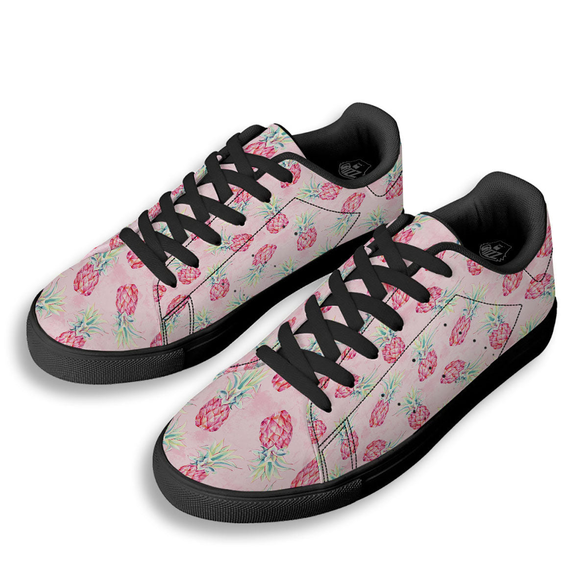 Pineapple Pastel Pink Print Pattern Black Low Top Sneakers-grizzshop