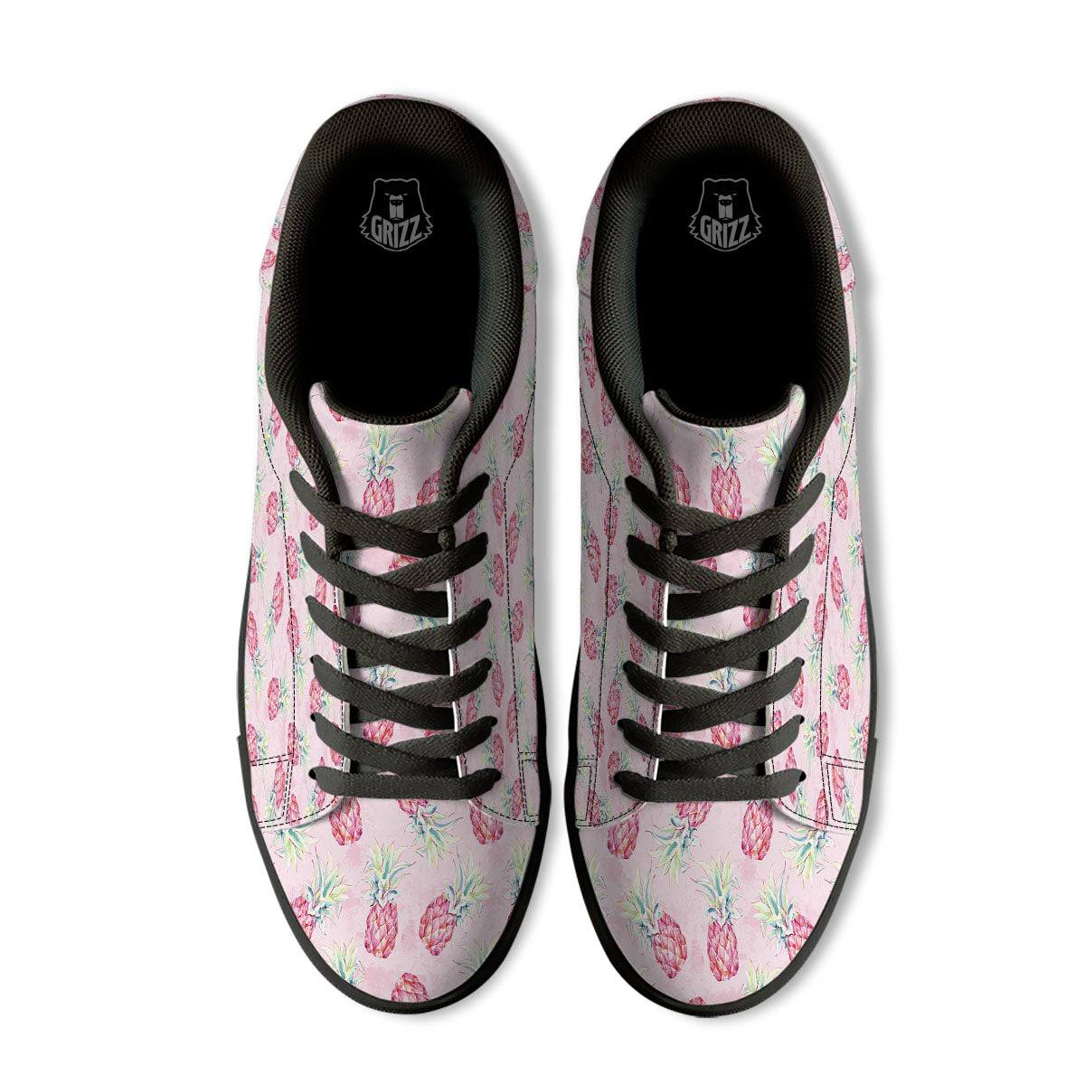 Pineapple Pastel Pink Print Pattern Black Low Top Sneakers-grizzshop