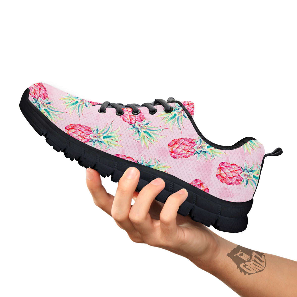 Pineapple Pastel Pink Print Pattern Black Sneaker-grizzshop