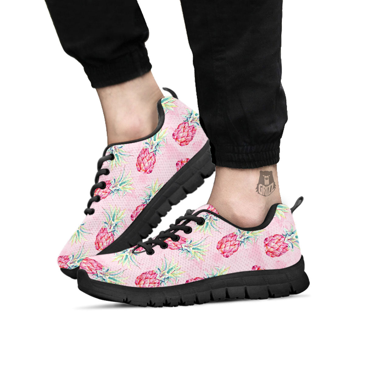 Pineapple Pastel Pink Print Pattern Black Sneaker-grizzshop