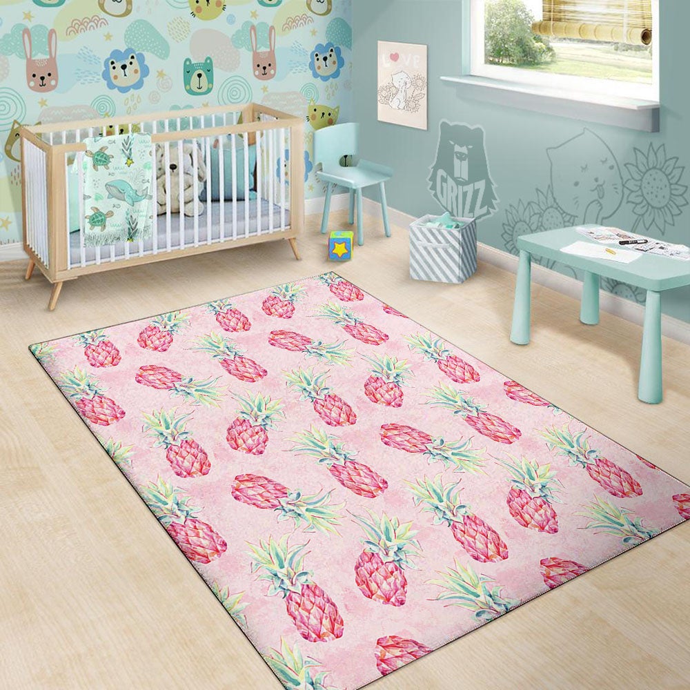 Pineapple Pastel Pink Print Pattern Floor Mat-grizzshop
