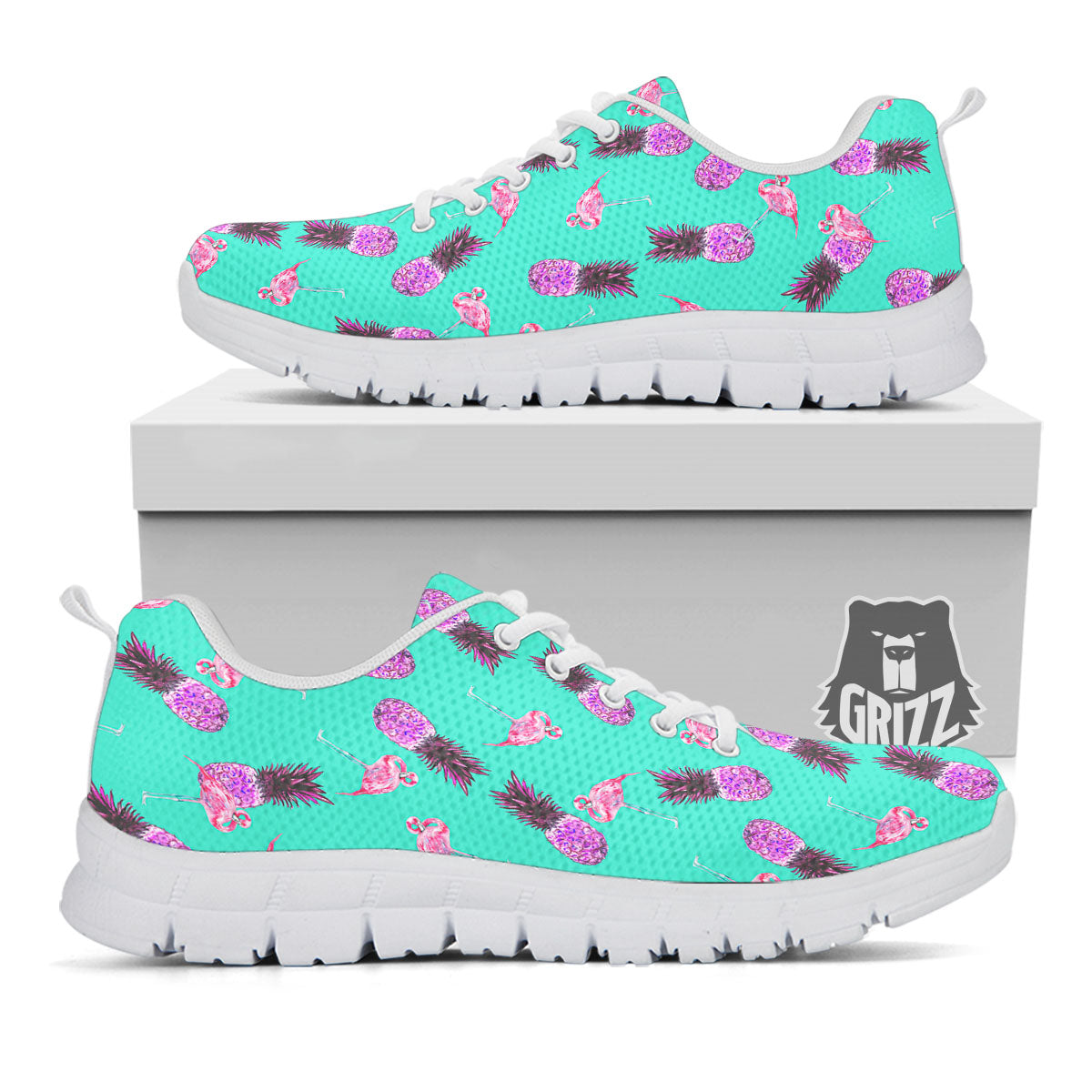 Pineapple Pastel Turquoise Print Pattern White Sneaker-grizzshop