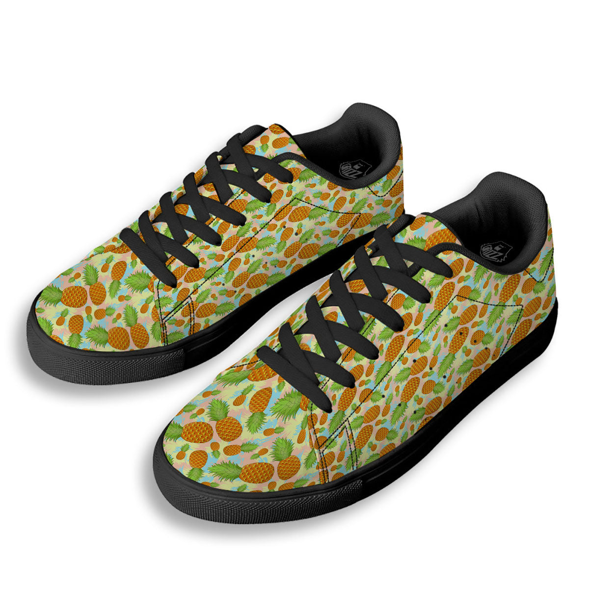 Pineapple Pastel Yellow Print Pattern Black Low Top Sneakers-grizzshop