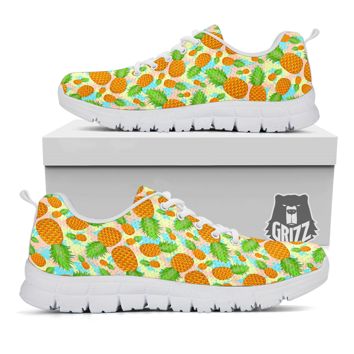 Pineapple Pastel Yellow Print Pattern White Sneaker-grizzshop