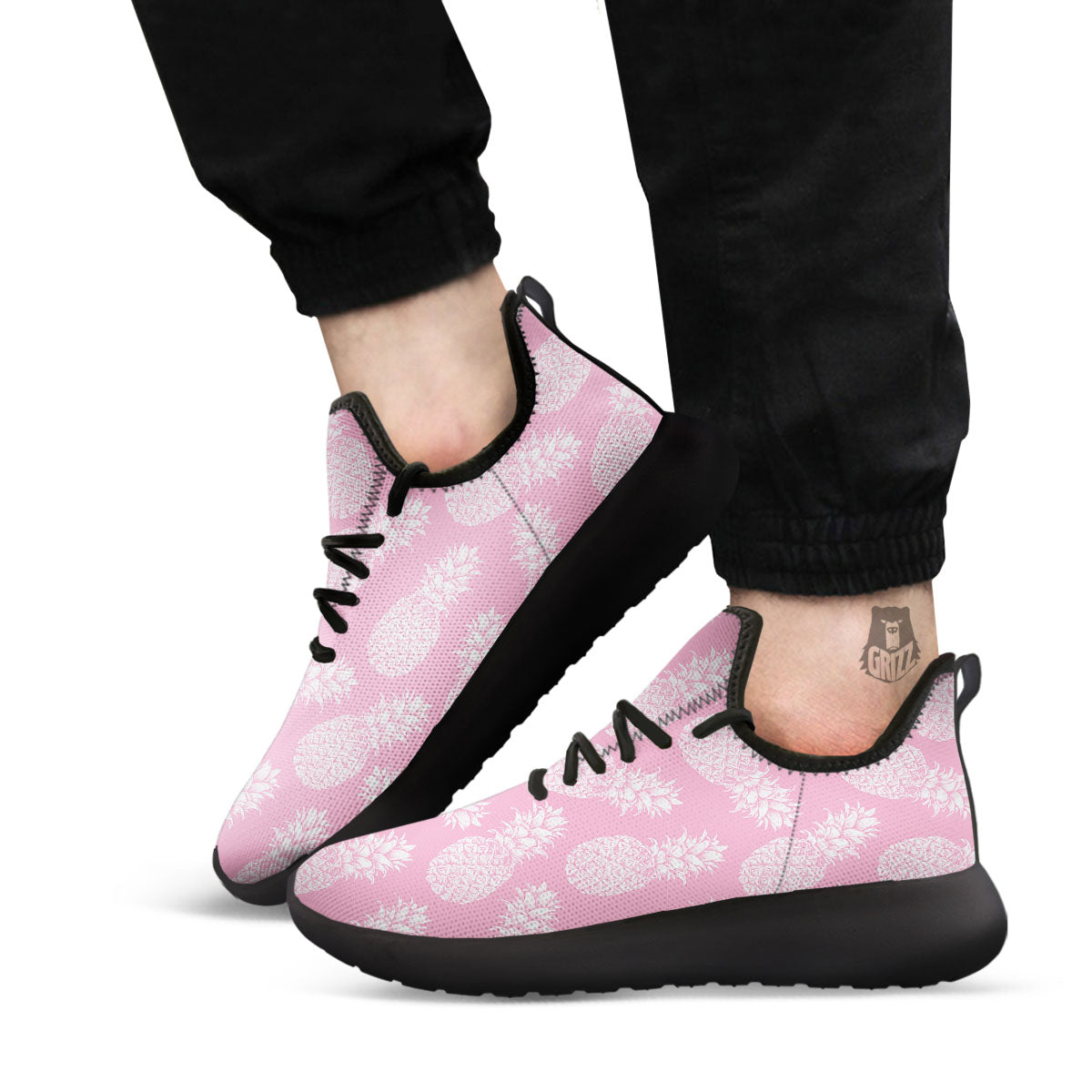 Pineapple Pink Print Pattern Black Athletic Shoes-grizzshop
