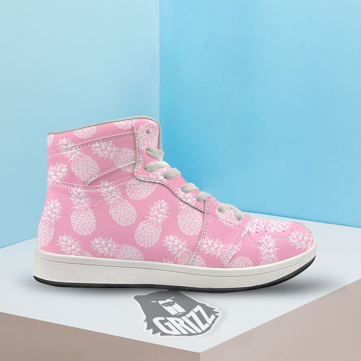 Pineapple Pink Print Pattern High Top Sneakers-grizzshop