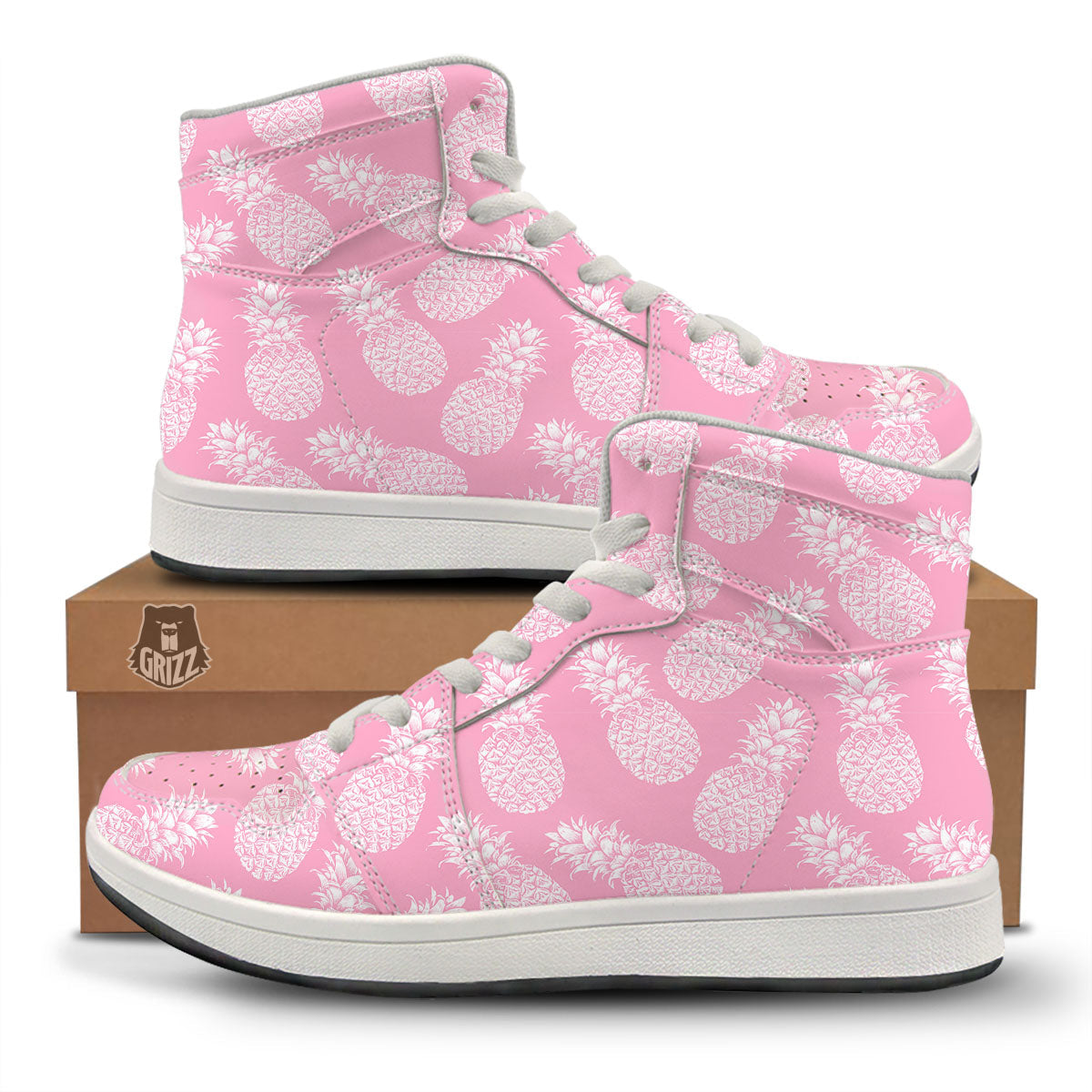 Pineapple Pink Print Pattern High Top Sneakers-grizzshop