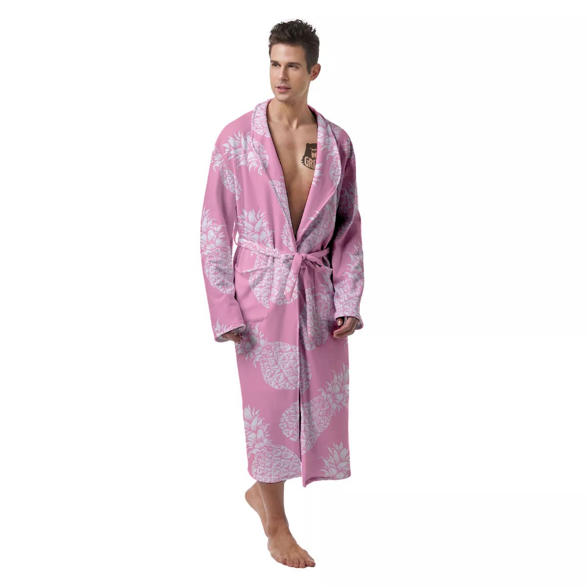 Pineapple Pink Print Pattern Men's Robe-grizzshop