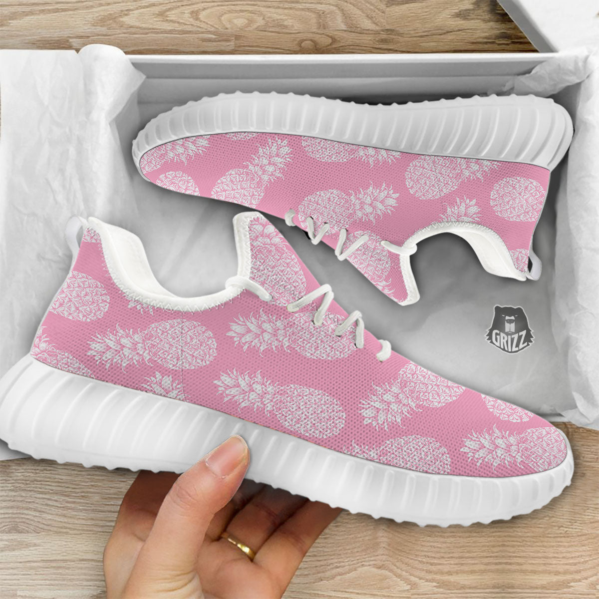 Pineapple Pink Print Pattern White Walking Shoes-grizzshop