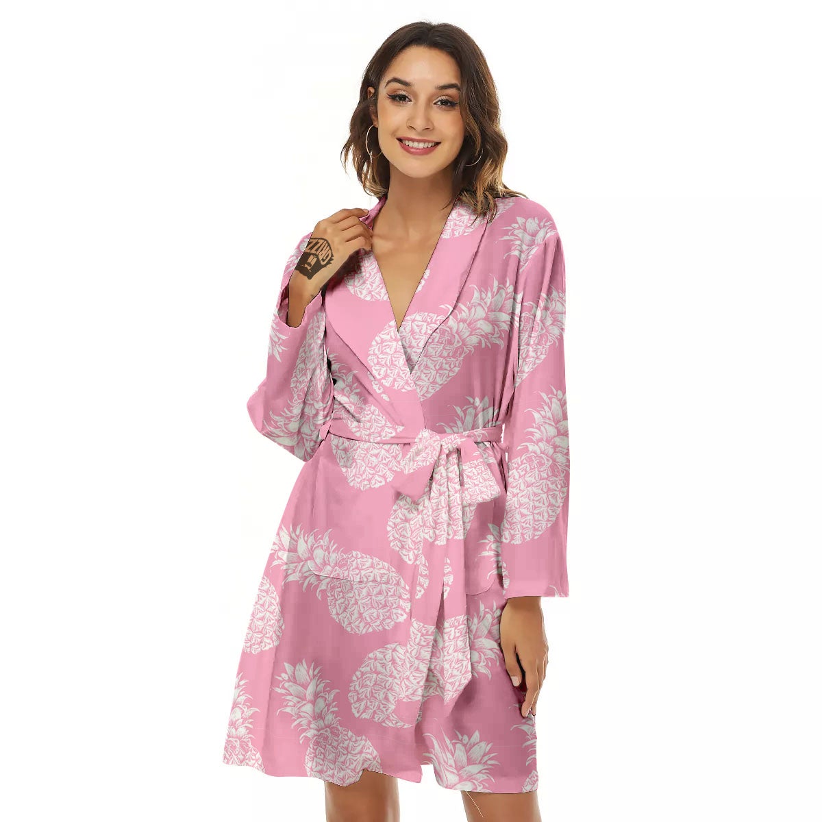 Pineapple Pink Print Pattern Women's Robe-grizzshop