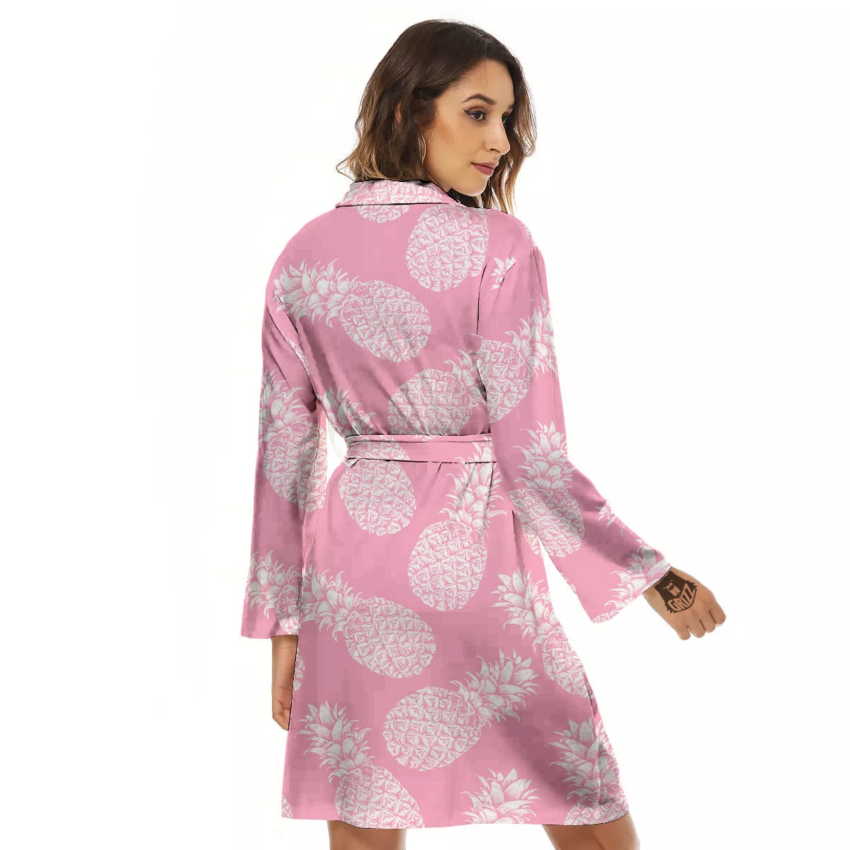 Pineapple Pink Print Pattern Women's Robe-grizzshop