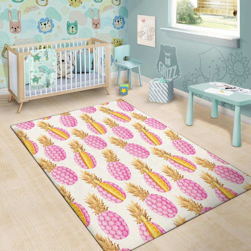 Pineapple Pink Vintage Print Pattern Floor Mat-grizzshop