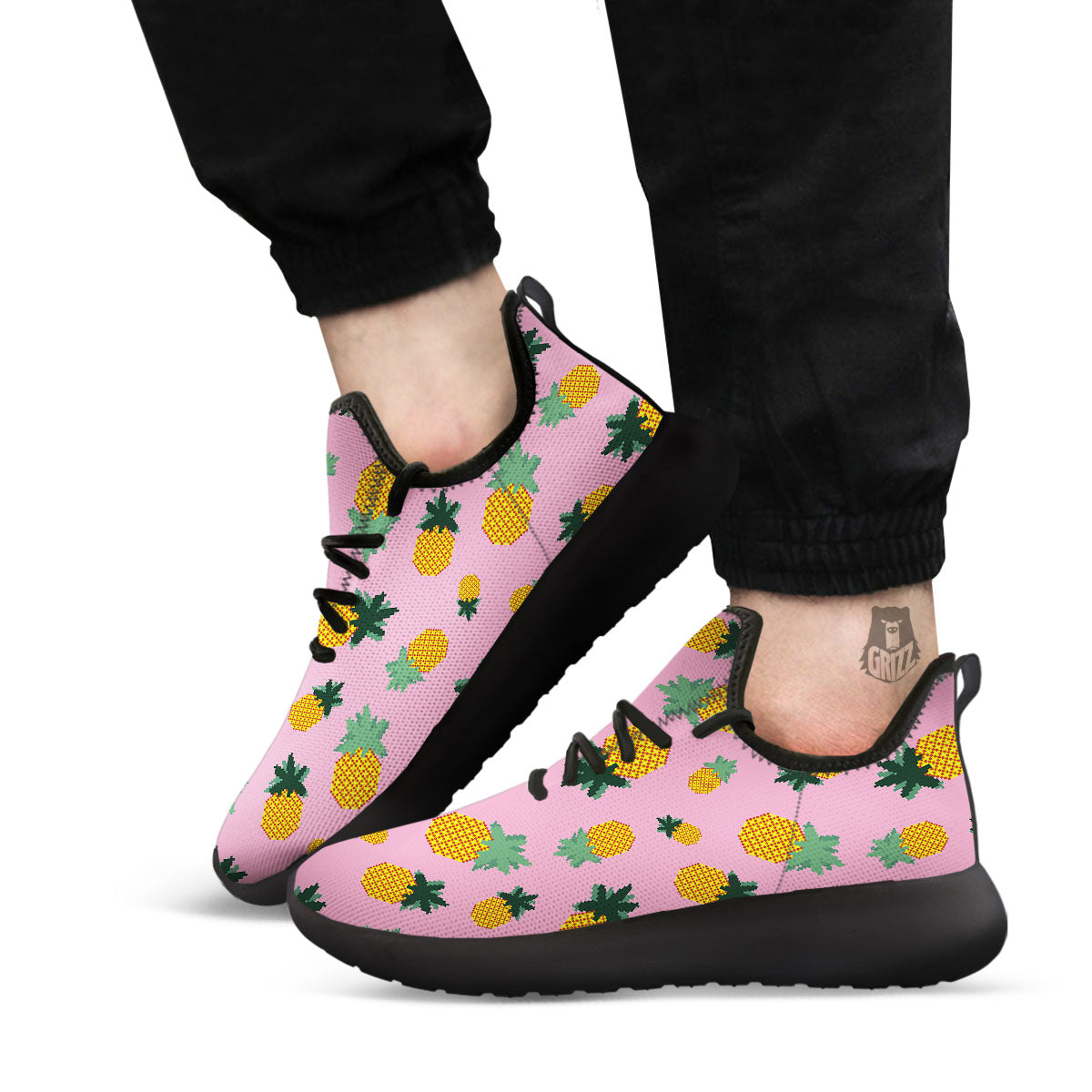 Pineapple Pixel Print Pattern Black Athletic Shoes-grizzshop