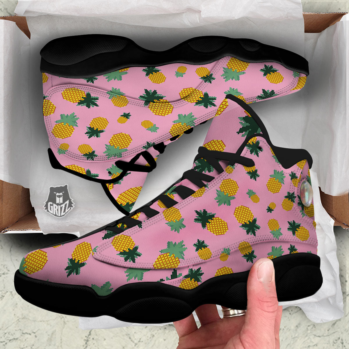 Pineapple Pixel Print Pattern Black Basketball Shoes-grizzshop