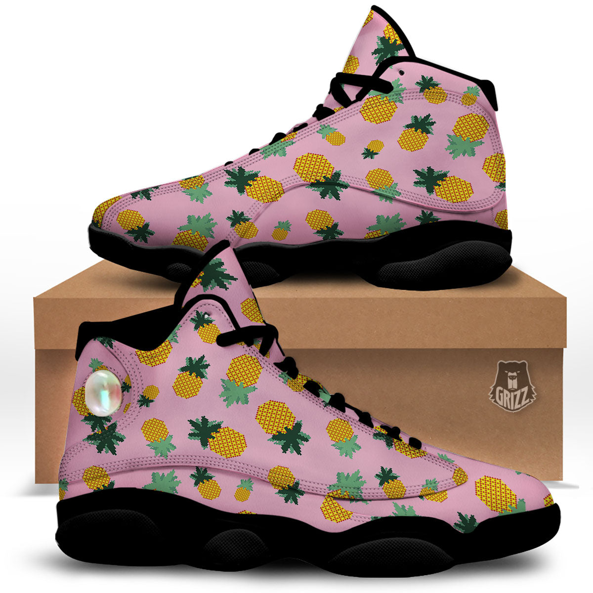 Pineapple Pixel Print Pattern Black Basketball Shoes-grizzshop