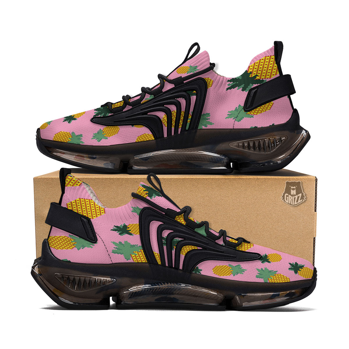 Pineapple Pixel Print Pattern Black Gym Shoes-grizzshop