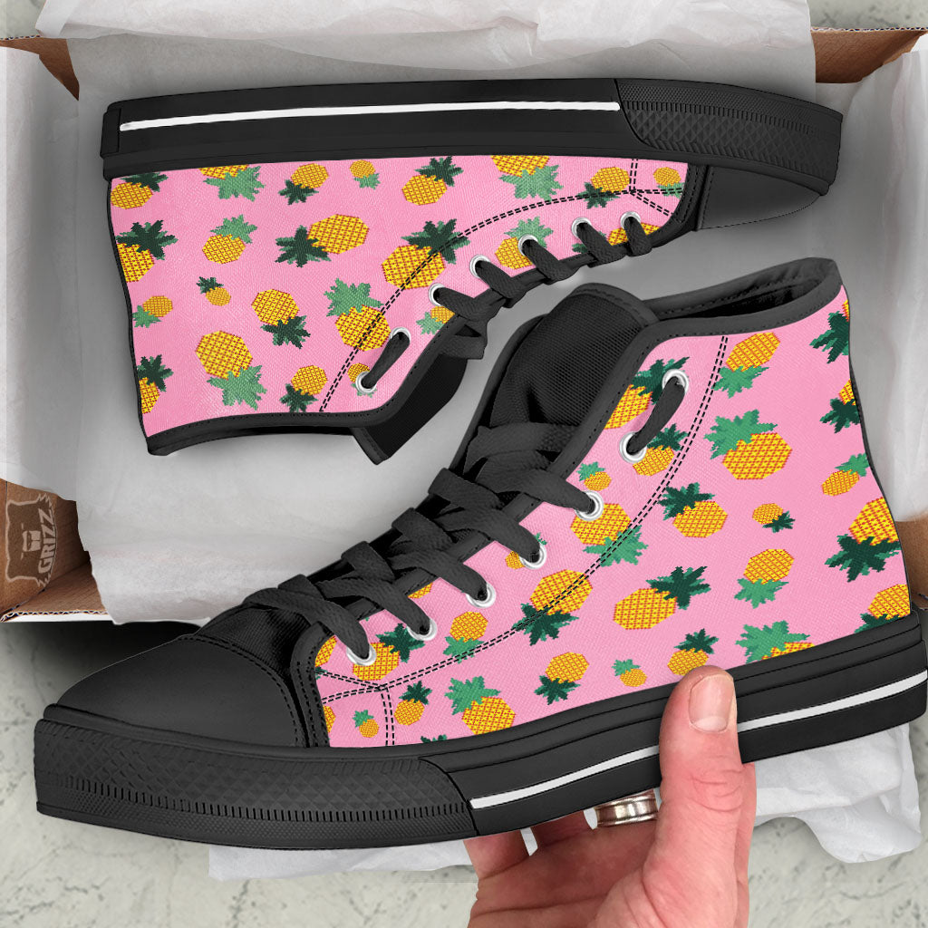 Pineapple Pixel Print Pattern Black High Top Shoes-grizzshop