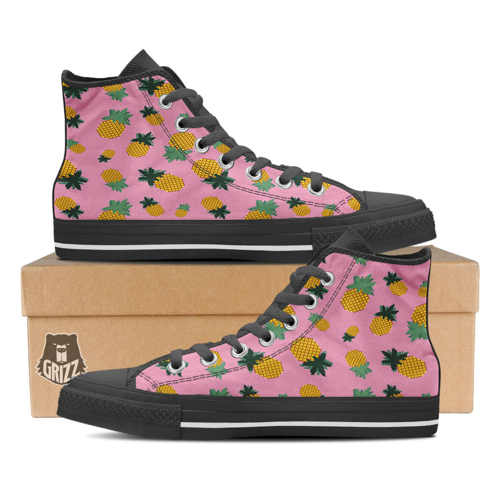 Pineapple Pixel Print Pattern Black High Top Shoes-grizzshop