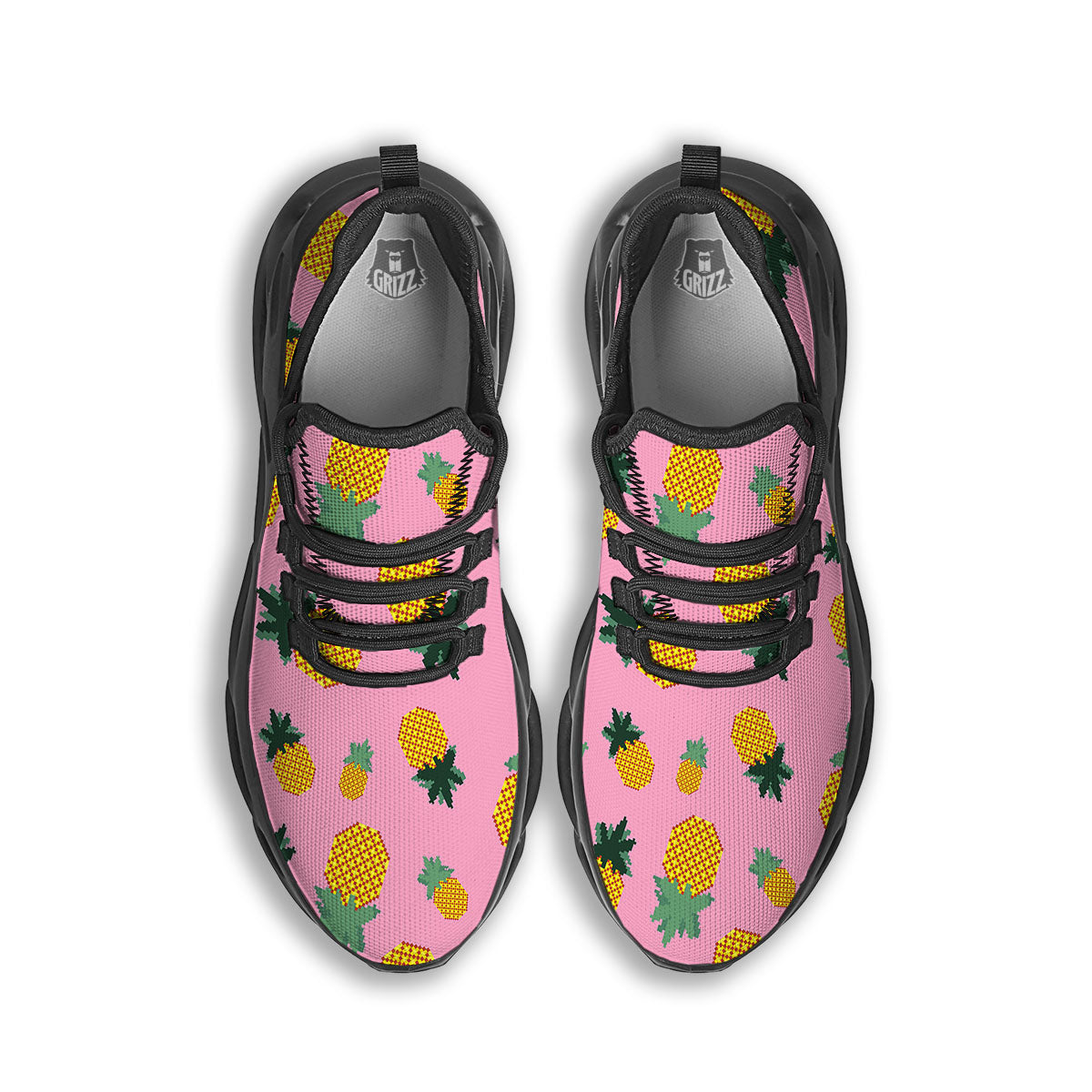 Pineapple Pixel Print Pattern Black Running Shoes-grizzshop
