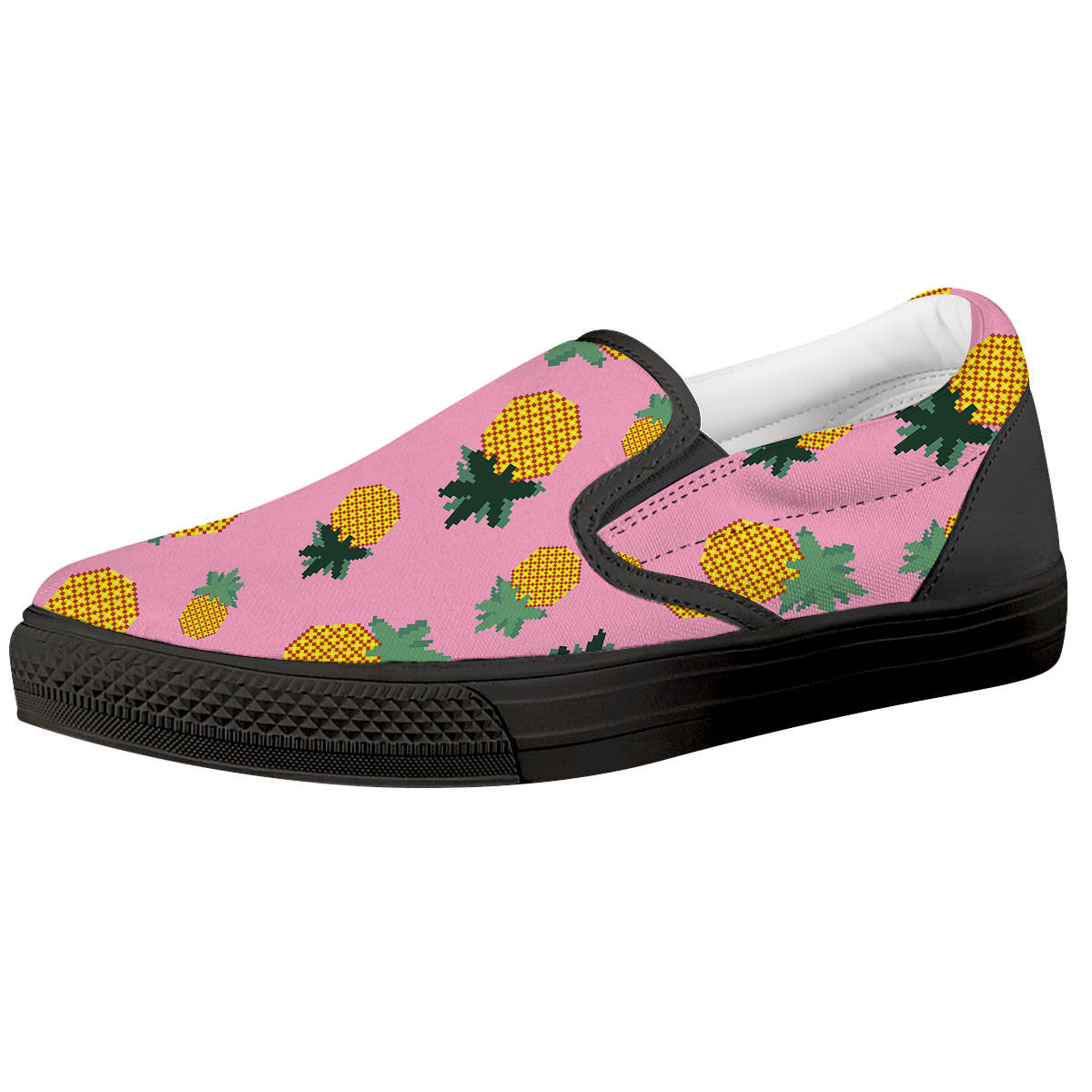Pineapple Pixel Print Pattern Black Slip On Shoes-grizzshop