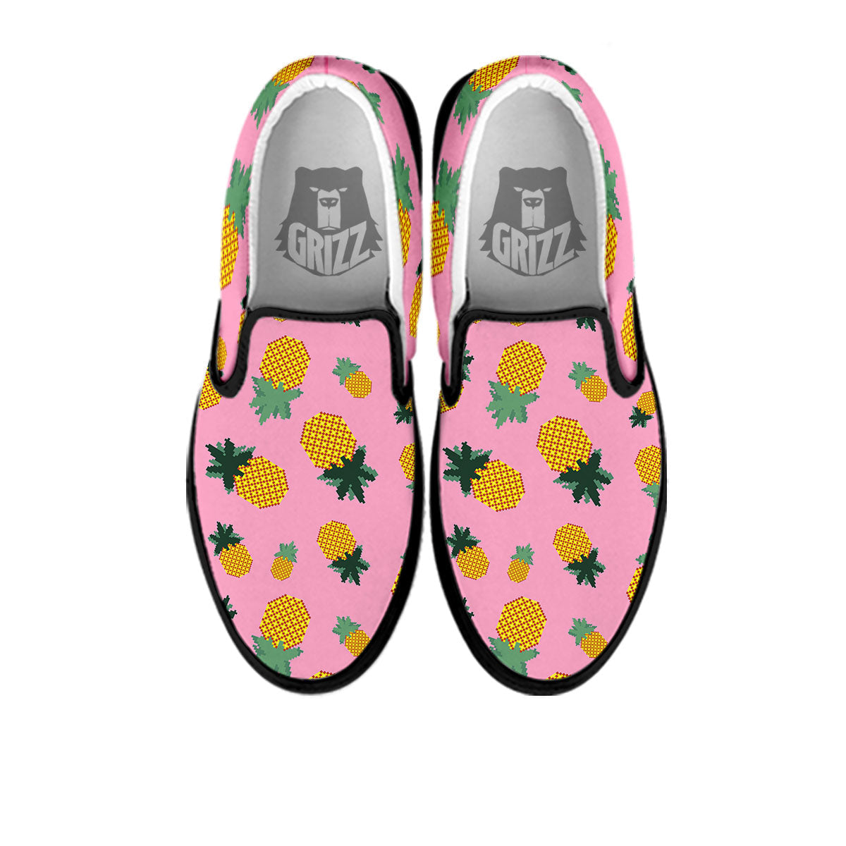 Pineapple Pixel Print Pattern Black Slip On Shoes-grizzshop