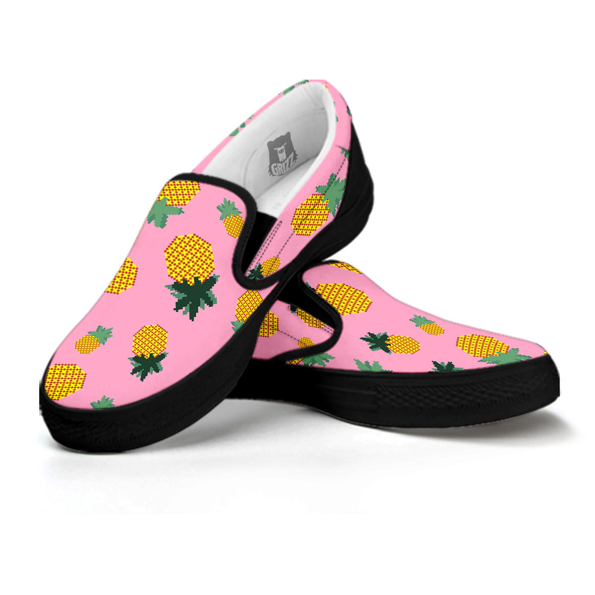 Pineapple Pixel Print Pattern Black Slip On Shoes-grizzshop