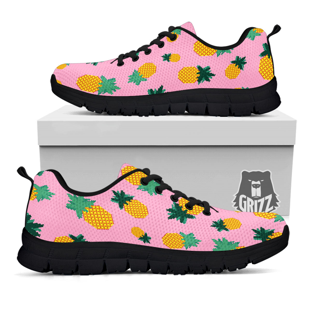 Pineapple Pixel Print Pattern Black Sneaker-grizzshop