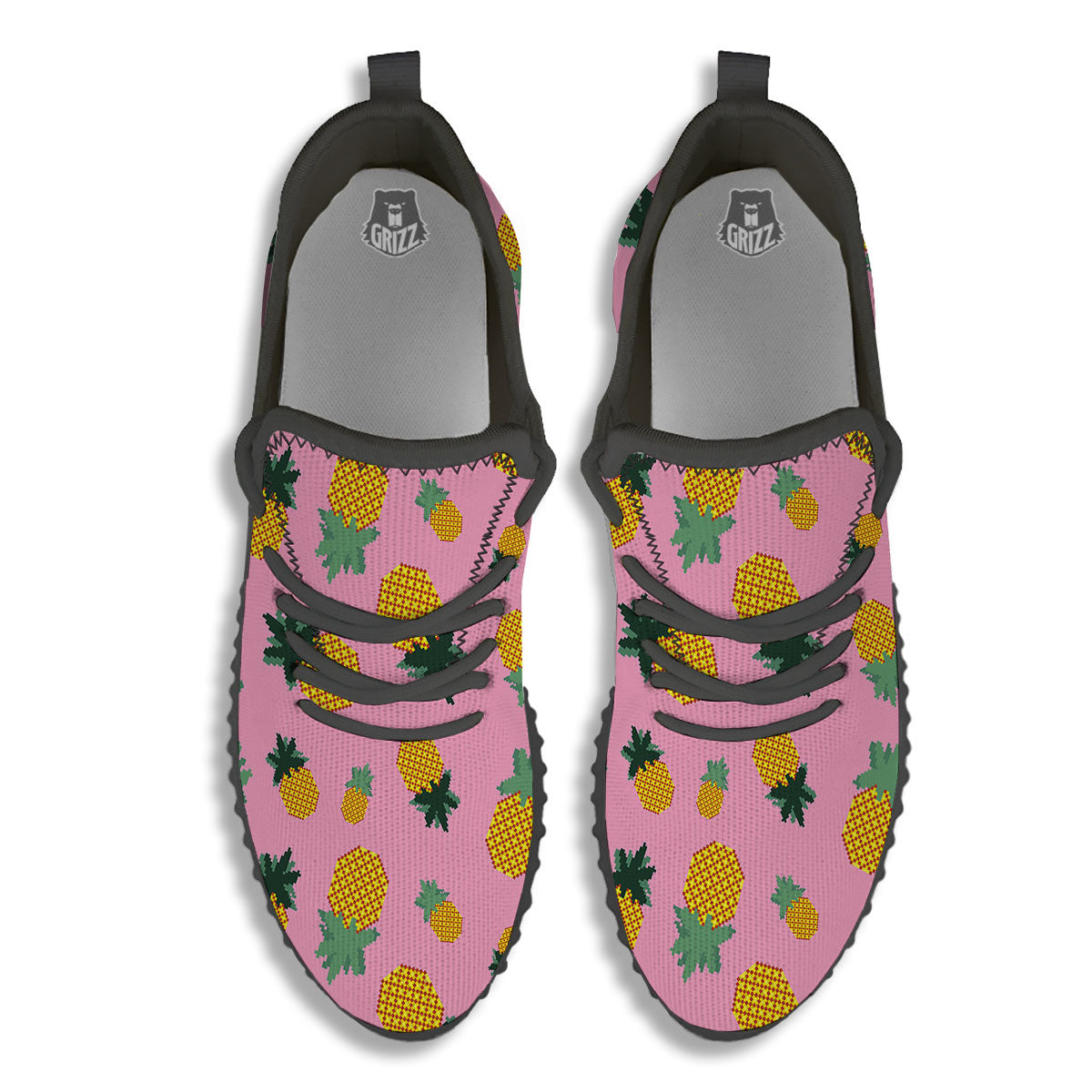 Pineapple Pixel Print Pattern Black Walking Shoes-grizzshop